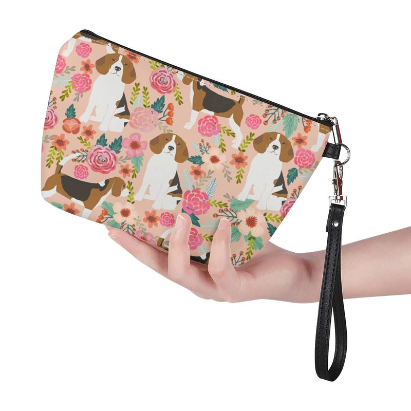 [Australia] - Mumeson Small Toiletry Cosmetic Handy Bag for Women Ladies Pink Floral Beagles Zipper Closure Travel Pouch Storage Clutch Purse Beagle 