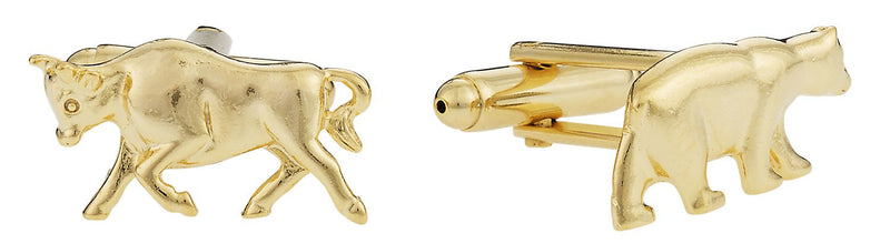 [Australia] - Cuff-Daddy Gold-Tone Bull & Bear Financial Wall Street Finance Cufflinks with Presentation Box 