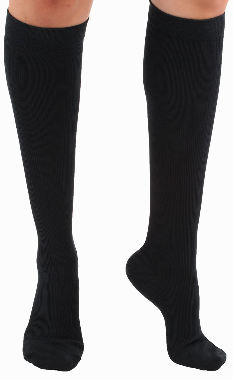 [Australia] - Opaque Cotton Compression Socks for Women and Men Circulation 20-30mmHg - Compression Knee High Stockings for Women and Men 20-30mmHg with Circulation - Made in USA by Absolute Support - Black, Large 