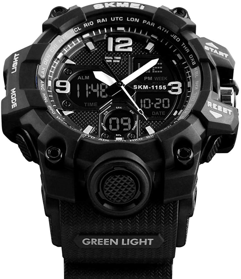 [Australia] - LYMFHCH Men's Analog Sports Watch, LED Military Digital Watch Electronic Stopwatch Large Dual Dial Time Outdoor Army Wrist Watch Tactical Black 
