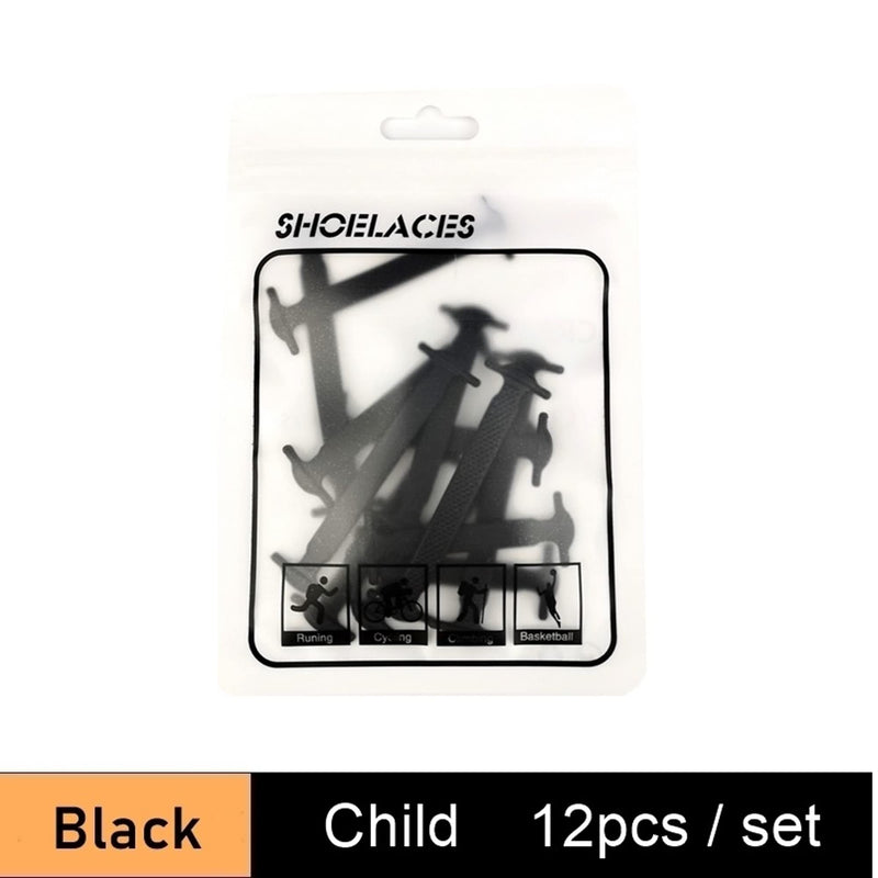 [Australia] - No Tie Laces for Kids and Adults, Elastic Laces for Trainers, Silicone Tieless Flat Shoelaces for Running Shoes 12pcs for KIDS Black 