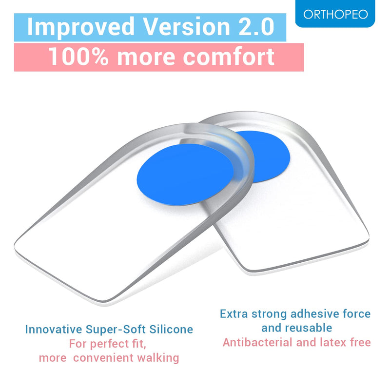 [Australia] - ORTHOPEO© Premium Heel Plantar Fasciitis Pads Inserts - Silicone Gel Support Men for Feet Spurs 2 Pair - Reusable Insole Cups 