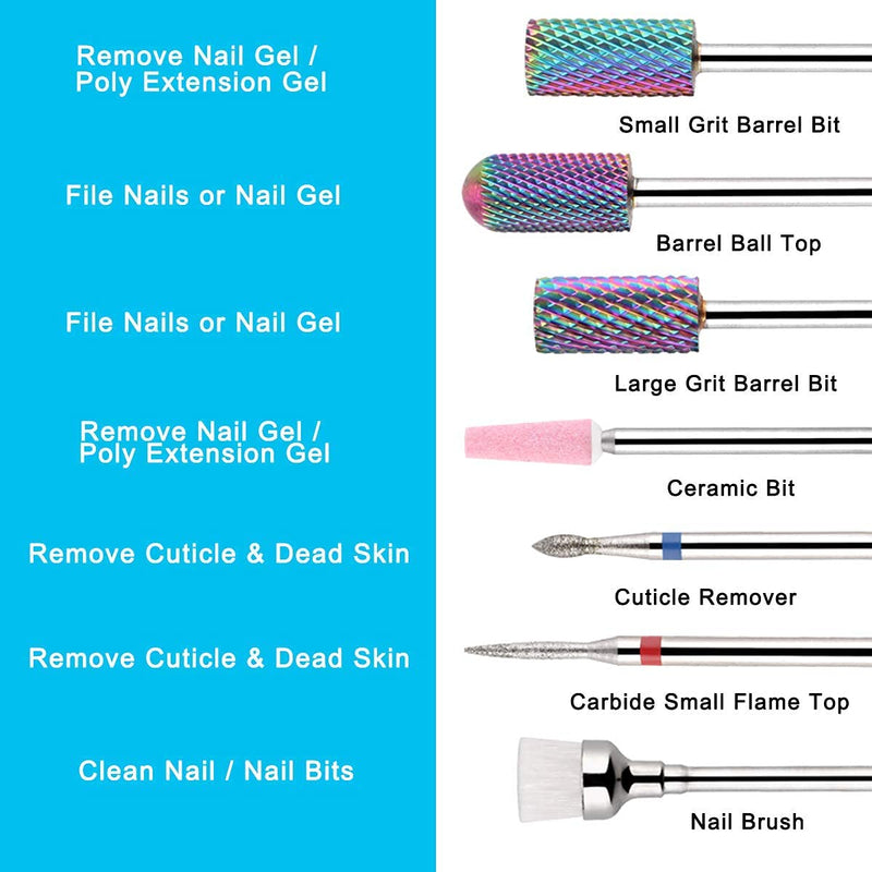 [Australia] - Makartt Nail Drill Bit Set, 7Pcs Tungsten Carbide Diamond Ceramic Acrylic Nail Drill Bits Remove Acrylic Nails Gel Polish Poly Extension Nail Gel 3/32 Drill Bit Manicure Pedicure B-25 