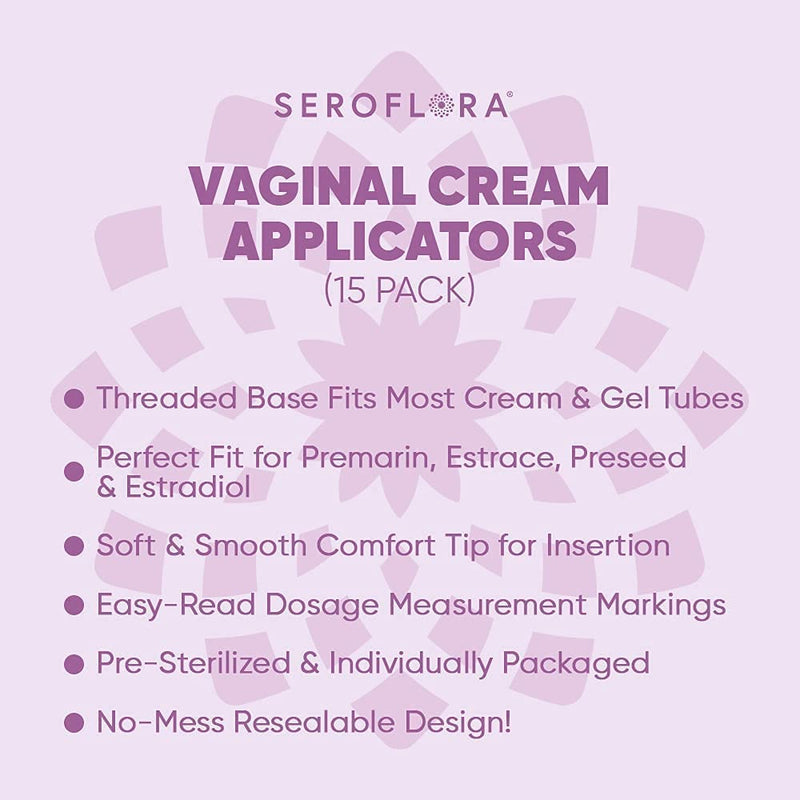 [Australia] - Seroflora Disposable Vaginal Cream Applicators - Fits Premarin, Estrace, Preseed and Most OTC Gels, Lubricants, and Creams - Threaded End, Comfort Tip, and Dosage Markings (15 pack) 