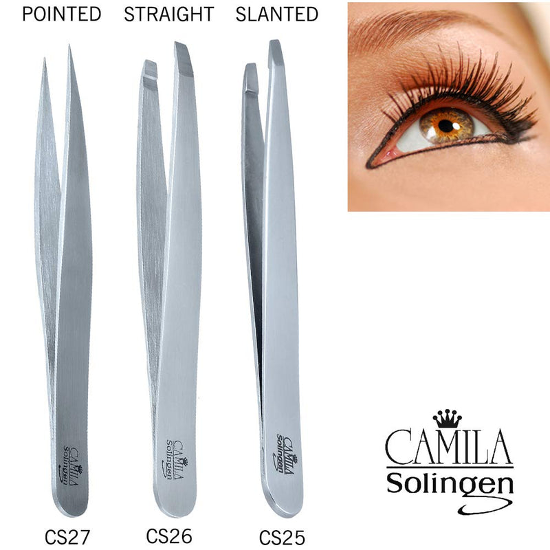 [Australia] - Camila Solingen CS27 4" Professional Surgical Grade Stainless Steel Precision Tip Eyebrow Tweezers for Facial Hair Shaping & Removal. Beauty Tool for Men/Women. Made in Solingen Germany (Pointed) Pointed 