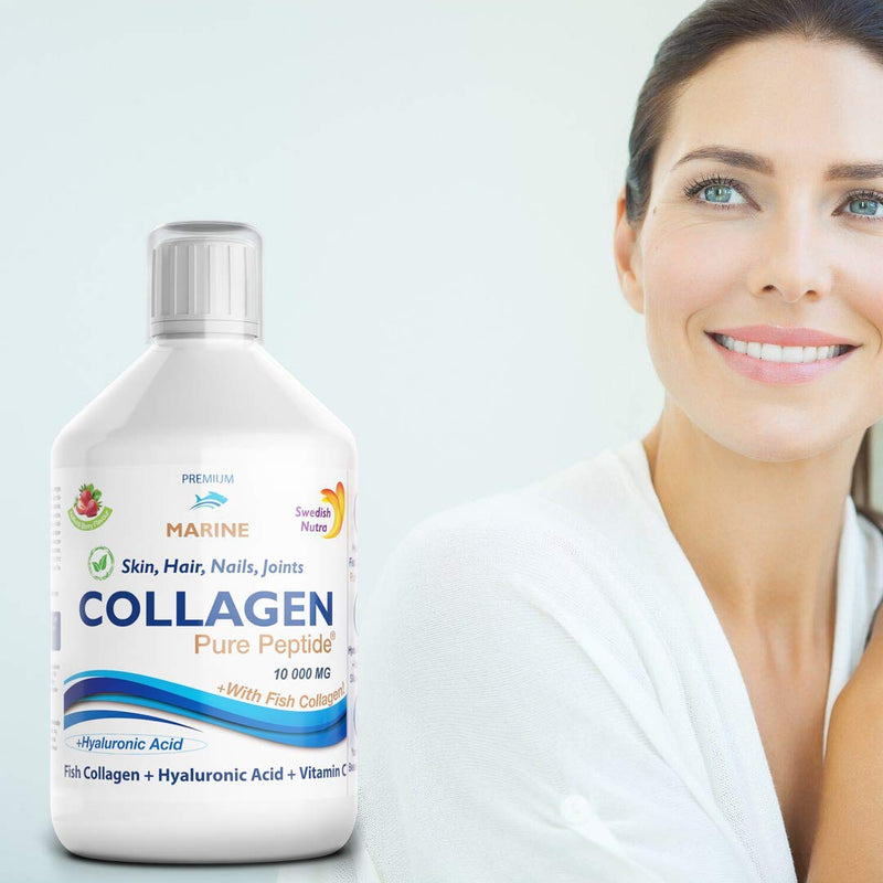 [Australia] - Swedish Nutra Ready to Drink Marine Collagen 10,000Mg Per Serving, Hyaluronic Acid, Healthy Skin, Hair, Nails & Joints, Berry Flavour, Liquid Offers Superior Absorption 