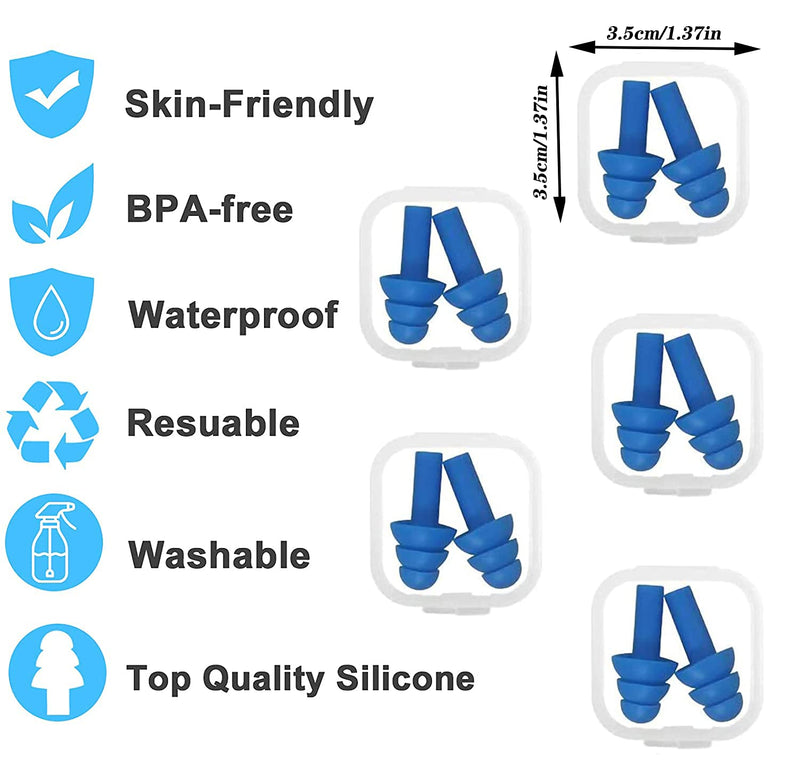 [Australia] - 5 Pairs Reusable Silicone Ear Plugs, Noise Cancelling Ear Plugs, Waterproof Swimming EarPlugs, Snoring Sleeping Earplugs, Comfortable Hypoallergenic Material Earplugs for Work, Studying, Noisy Places Blue 