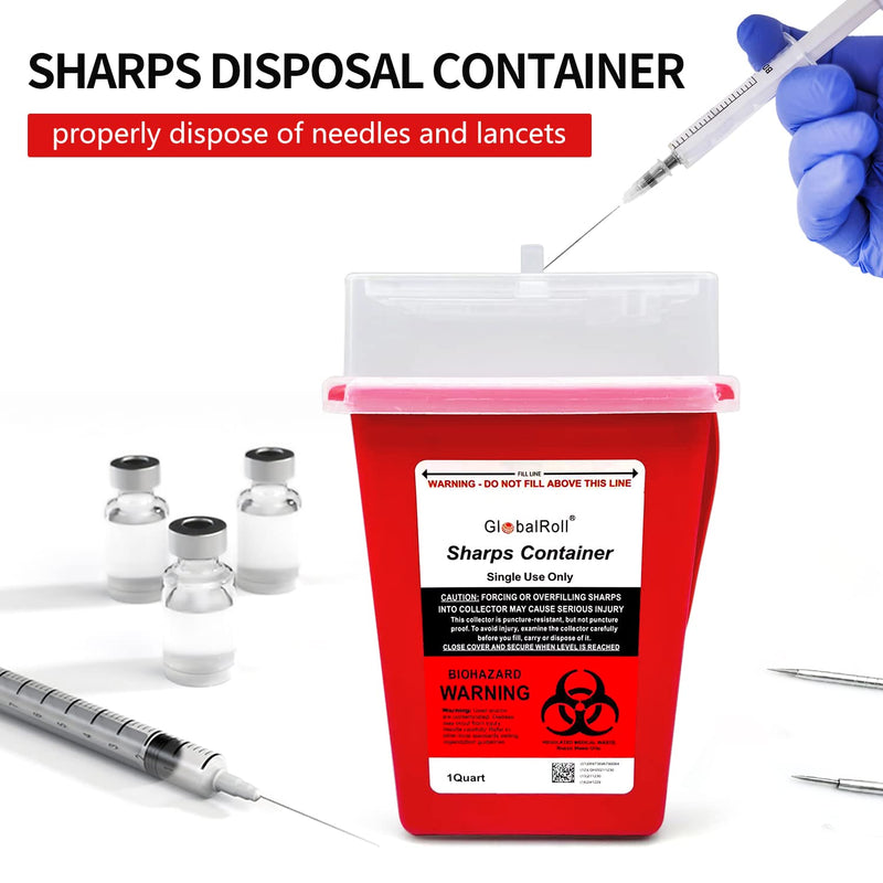 [Australia] - GlobalRoll Sharps Container 1 Quart, 6 Pack Biohazard Needle Disposal Container Small Syringe Disposal Container, Professional Sharps Disposal Container for Home and Travel Use 