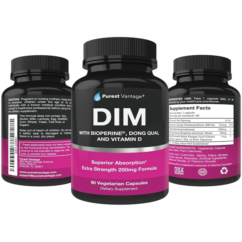 [Australia] - Pure DIM Supplement 250mg Diindolylmethane Plus BioPerine and Dong Quai - Hormone Balance Support for Women and Men, Menopause & Estrogen Support - 90 Vegetarian Capsules 1 