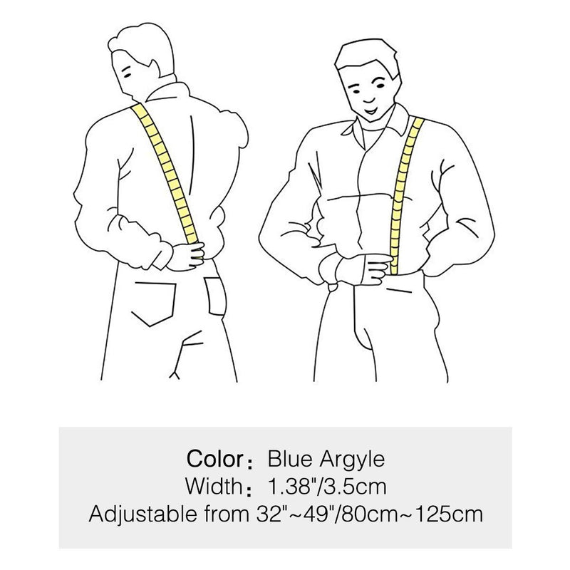 [Australia] - Y Back Mens Suspenders, with 6 Strong Clips Wide Adjustable Elastic Braces for Casual&Fomal by Grade Code Blue Argyle 