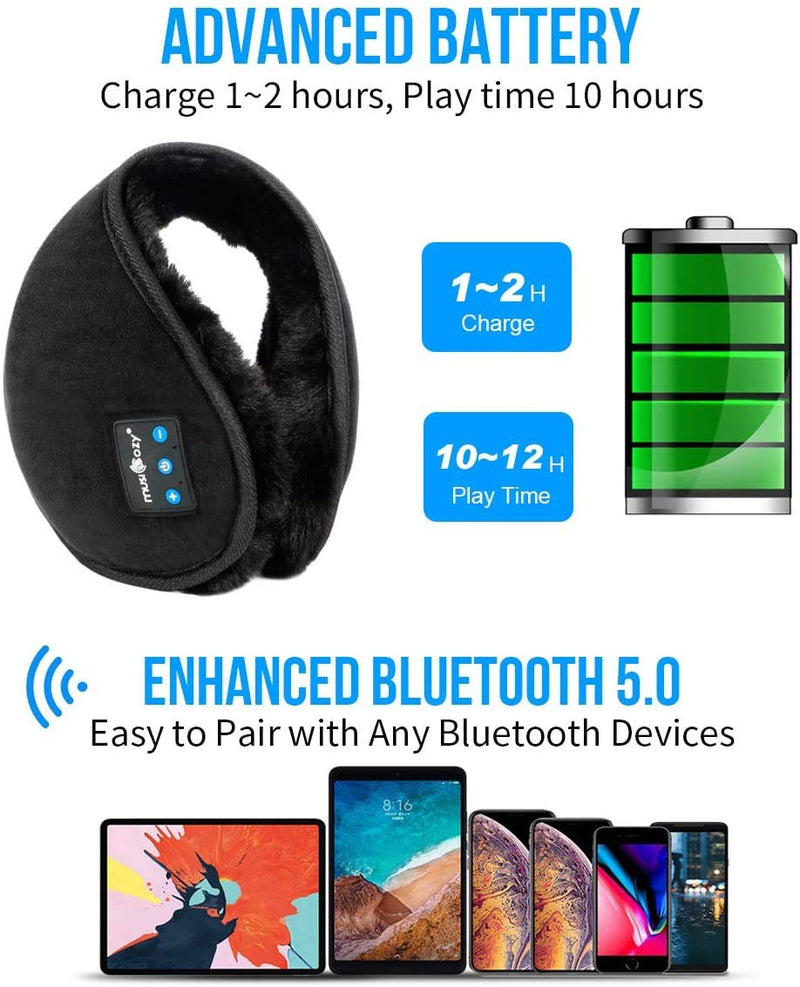 [Australia] - MUSICOZY Bluetooth Ear Warmers Earmuffs for Winter Women Men Kids Girls, Wireless Ear Muffs Headphones, Built-in HD Speakers and Microphone with Carry Bag for Biking Running Walking Hiking 