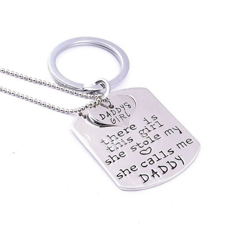 [Australia] - Daddy's girl Stainless Steel Heart Pendant Necklace & Keychain - Father Daughter Set - Best Family Gift 