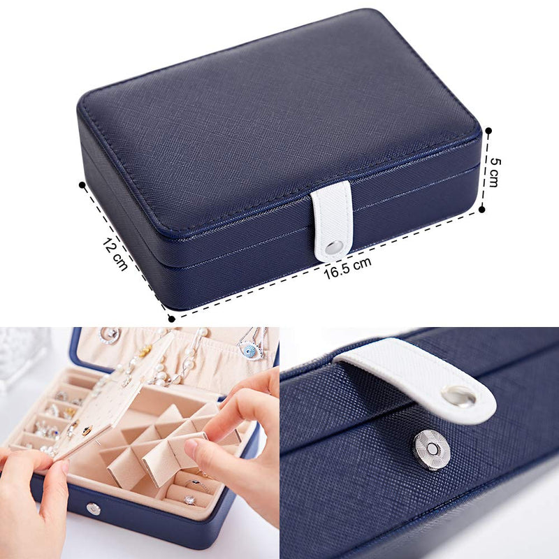 [Australia] - LATIT Travel Jewelry Box Organizer Small Jewelry Storage Case PU Leather Compact Jewelry Case for Rings, Earrings, Necklaces,Gifts for Girls Women- Navy Navy blue 