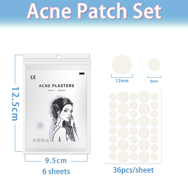 [Australia] - Pimple Patches, 216 Spot Patches, Hydrocolloid Patches, Invisible Acne Stickers for Skin Treatment (8mm,12mm) 