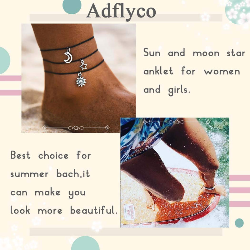 [Australia] - Adflyco Boho Anklets Set Black Moon Anklet Bracelets Sunflower Beach Foot Jewelry Adjustable for Women and Girls (3Pcs） 
