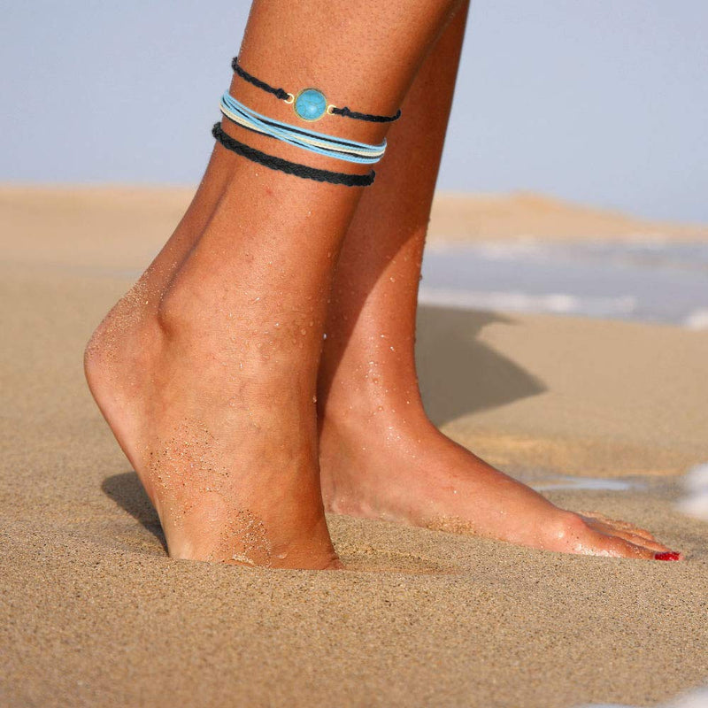 [Australia] - VU100 Boho Strings Anklet Bracelets Waterproof Handmade Rope Charm Anklets Braided Beach Cute Friendship Foot Jewelry for Women Teen Girls A: turquoise 3pcs 