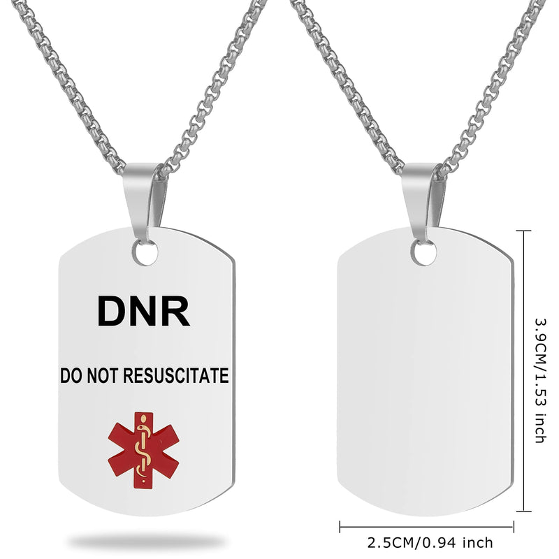 [Australia] - Medical Alert ID Necklace, Laser Engraved DO NOT RESUSCITATE, Stainless Steel Tag Pendant with 23.6 inch Chain for Men Women Silver 