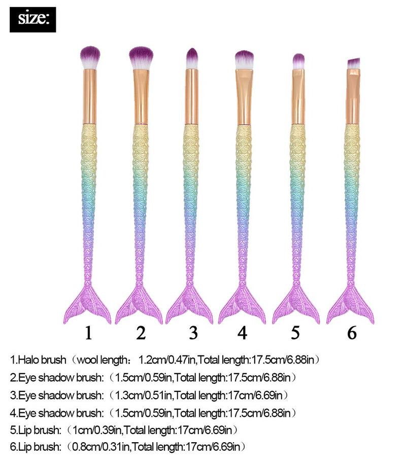 [Australia] - Ranvi Makeup Brush 6 Piece Makeup Foundation Brush Eyeliner Lip Brush (Mermaid Style 1) Purple 