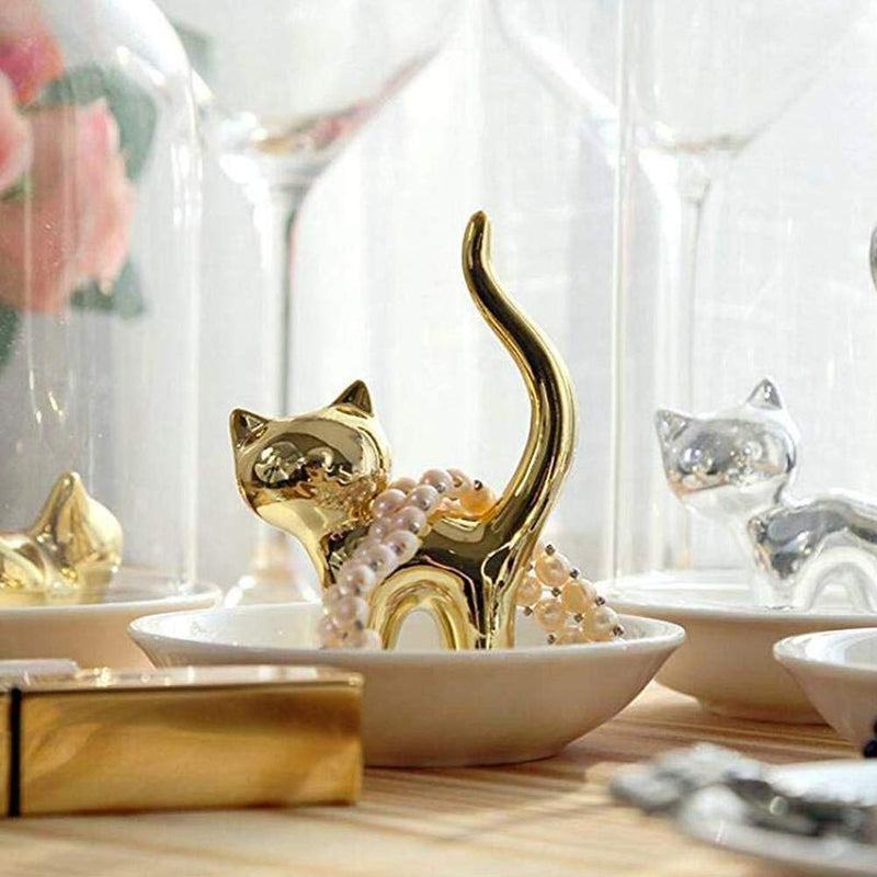 [Australia] - Lependor Ring Holder Jewelry Tray for Wedding Christmas Birthday (Gold Cat) Gold Cat 