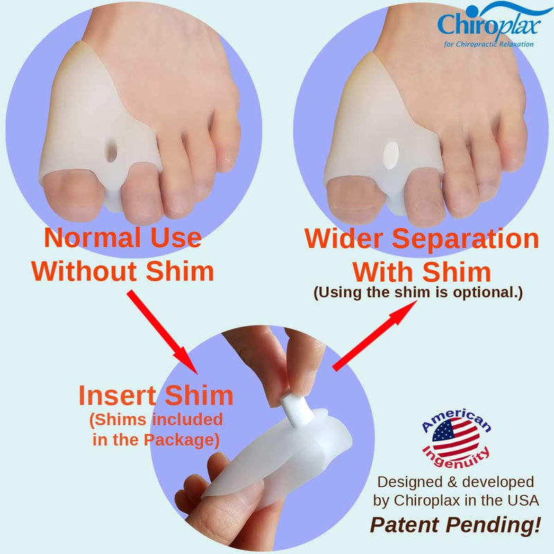 [Australia] - Chiroplax Bunion Corrector Relief Cushion Pads Guard Toe Separator Straightener Splint Protector Shield Spacer Sleeve Cover Hallux Valgus (4 Pads w/Shims, Size Regular) Size Regular (Pack of 4) 