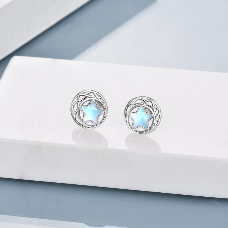 [Australia] - Celtic Moon Star Moonstone Earrings Sterling Silver Stud Earrings Moonstone Jewelry for Women Hypoallergenic Earrings for Sensitive Ears 