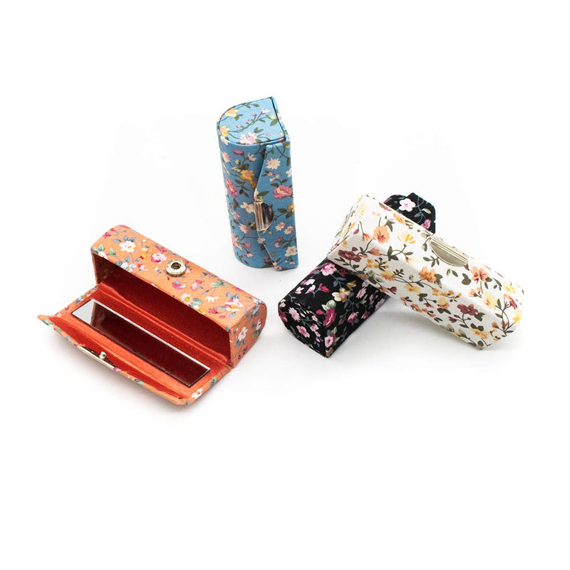 [Australia] - AUEAR, 4 Pcs Women Floral Lipstick Case with Mirror Lipstick Holder for Purse Travel Makeup Storage Organizer (Small Flower Pattern) Small Flower Pattern 