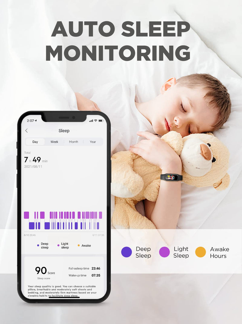 [Australia] - BIGGERFIVE Vigor 2 Kids Fitness Tracker Watch for Girls Boys Ages 5-12, IP68 Waterproof, Activity Tracker, Pedometer, Heart Rate Sleep Monitor, Calorie Step Counter Watch Black 
