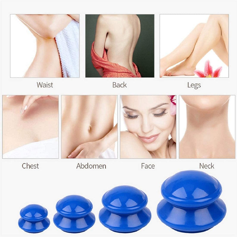 [Australia] - CkeyiN Silicone Cupping Cup, Cupping Therapy Set, 4pcs Massage Vacuum Cups, Anti Cellulite Acupuncture Massager Massage Cup Kit, Portable Face Body Massage Blue 