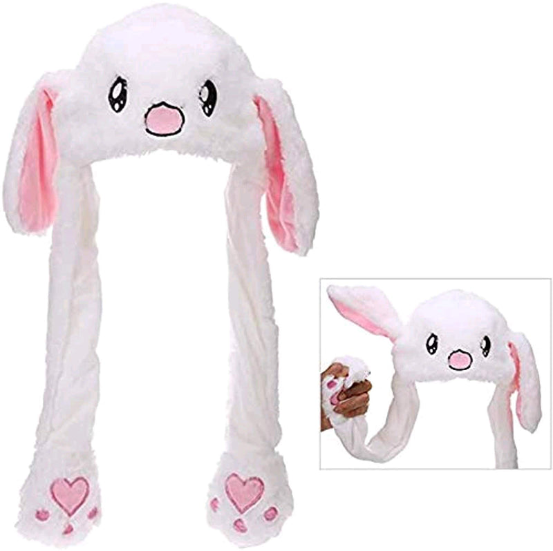 [Australia] - Rabbit Hat Ear Moving Jumping Hat Funny Bunny Plush Hat Cap for Women Girls, Cosplay Christmas Party Holiday Hat (White) 