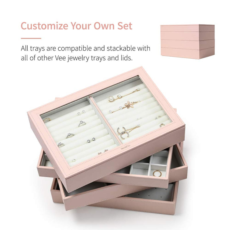 [Australia] - VEE&Co. Upgraded Stackable Jewelry Tray Organizer, 35 Grids High-Capacity Jewelry Storage Display Tray for Drawer, Earring Necklace Bracelet Ring Organizer (Pink) 35-compartment Tray Pink 