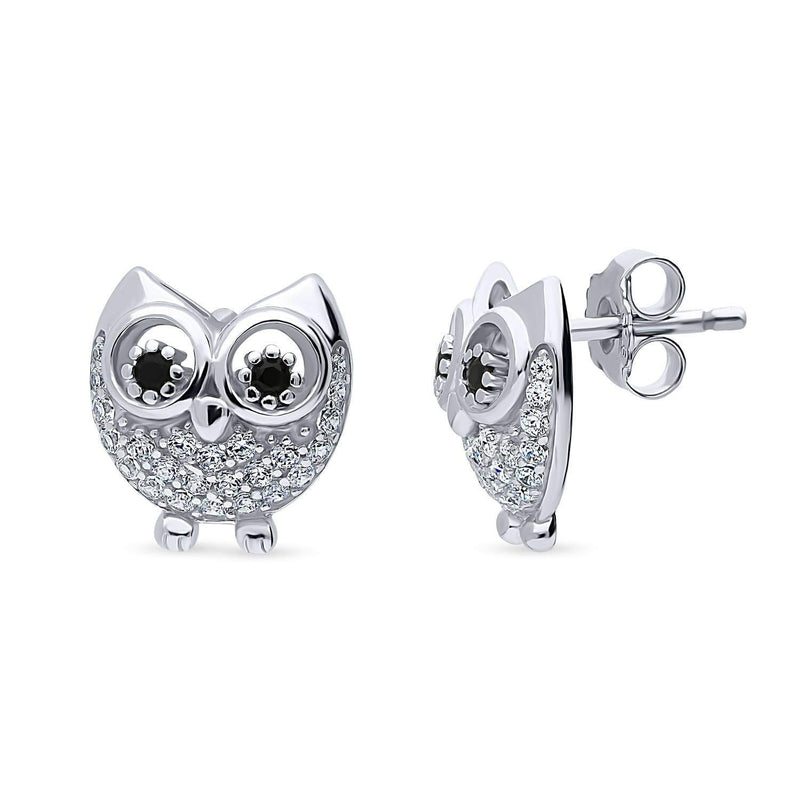 [Australia] - BERRICLE Rhodium Plated Sterling Silver Cubic Zirconia CZ Owl Fashion Necklace and Earrings Set 