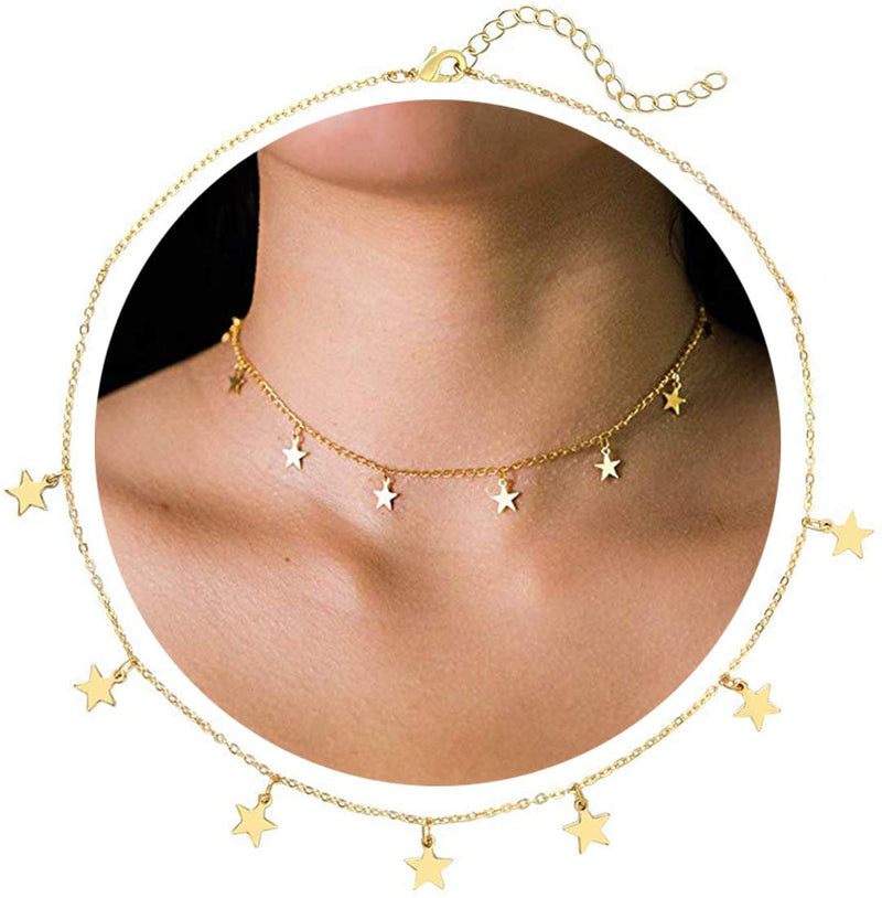 [Australia] - CSIYANJRY99 Star Choker Necklace Gold/Silver Star Necklace Choker for Women Dainty Choker Necklace Holiday Jewelry Gift gold star 