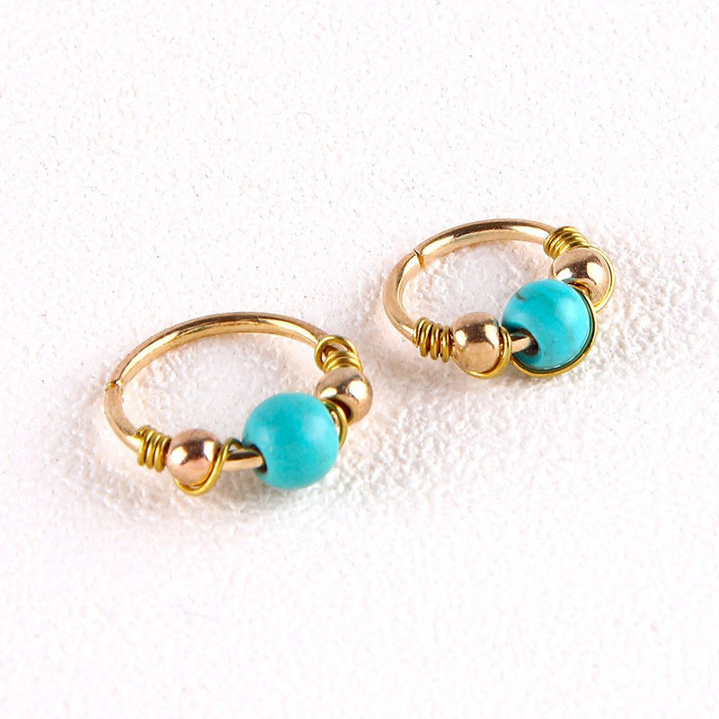 [Australia] - Greendou 10/12 mm Stainless Steel Turquoise Nostril Hoop Nose Earring Piercing Jewelry (12MM, Gold) 12MM 
