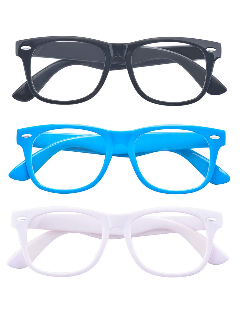 [Australia] - Outray 3 Pack Kids Blue Light Glasses Girls & Boys Age 3-10 Computer Gaming Eyeglasses Anti Eyestrain Black+blue+white 47 Millimeters 