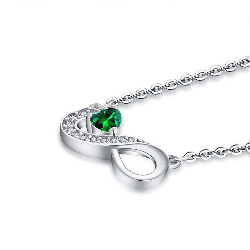 [Australia] - JO WISDOM 925 Sterling Silver Cubic Zirconia Infinity Heart Pendant Necklaces green 