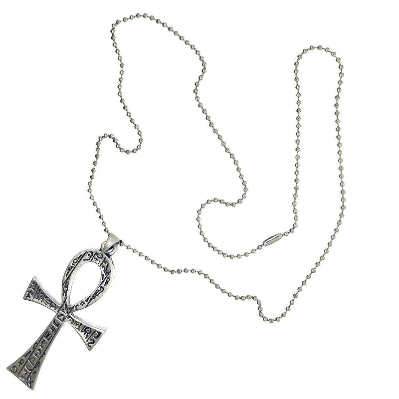 [Australia] - Jewelry Big Ankh cross of life Key of the Nile Antique silver Pewter Pendant Necklace w Silver Ball Chain 