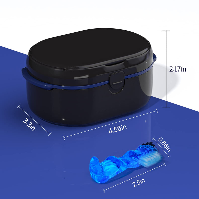 [Australia] - Denture Bath Box and Denture Brush Denture&Retainer Set, Denture Case with Mirror (Black) Black 