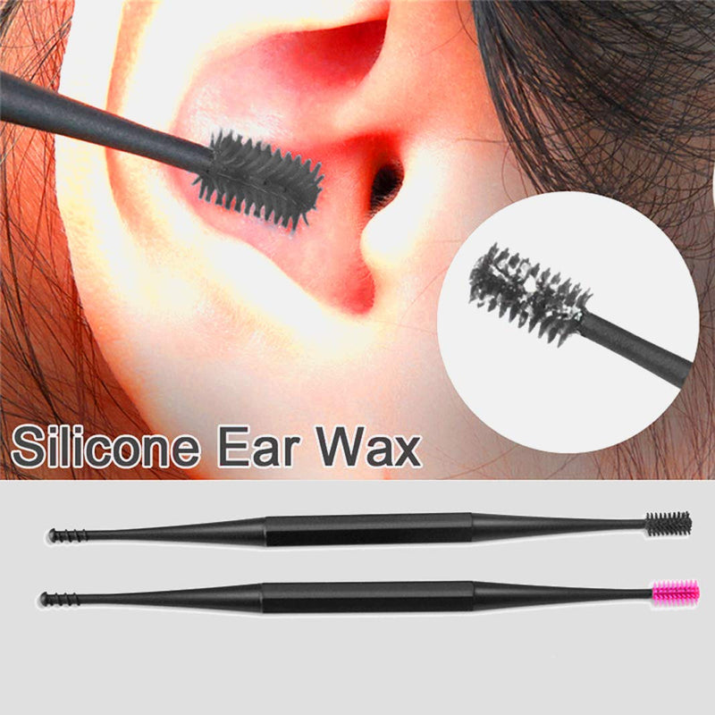 [Australia] - IKAAR Ear Wax Remover 2Pcs Ear Wax Removal Kit, Soft Silicone Double Head Ear Pick Ear Cleaner Tool Spiral Design (Black + Pink) 