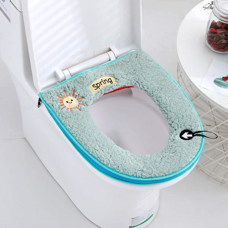 [Australia] - 2Pcs Universal Soft Home Toilet Seat Cushion with Hanging Loop Bathroom Soft and Warm Washable Toilet seat Cover Pads Green 