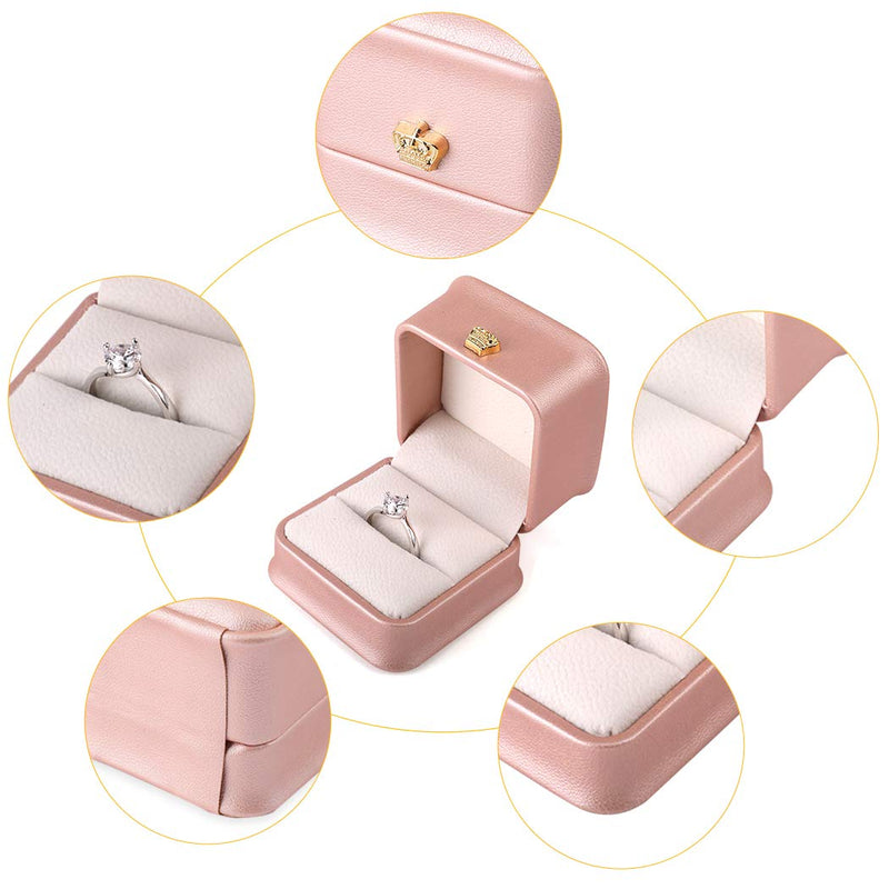 [Australia] - iSuperb Set of 2 Pink Ring Box Proposal Ring Boxes Couple Engagement Jewelry Gift Box Case PU Leather Ring Earrings Jewelry Display for Wedding (Pink ring box) 2pcs Pink Ring Box 