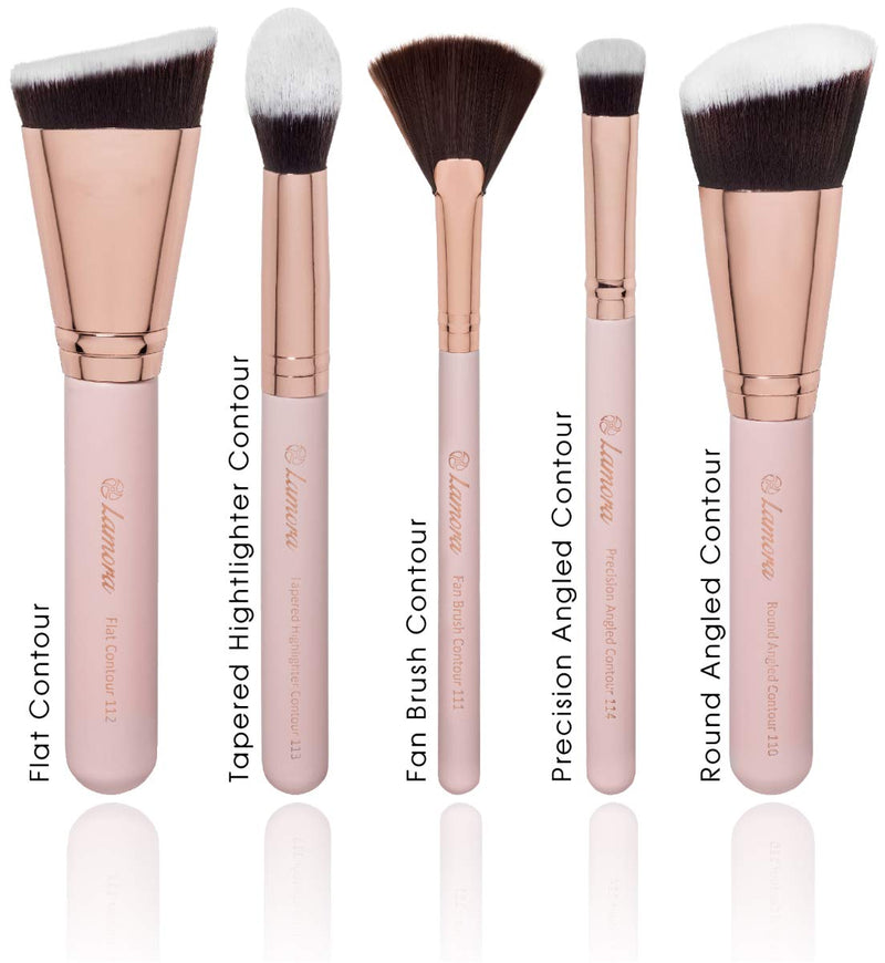 [Australia] - Pro Face Contour Brush Set - Synthetic Contouring Sculpting and Highlighting Kit - Cream Blush Powder Flat Nose Cheek Round Small Angled Fan Tapered Precision Kabuki Foundation Makeup Brushes Rose 