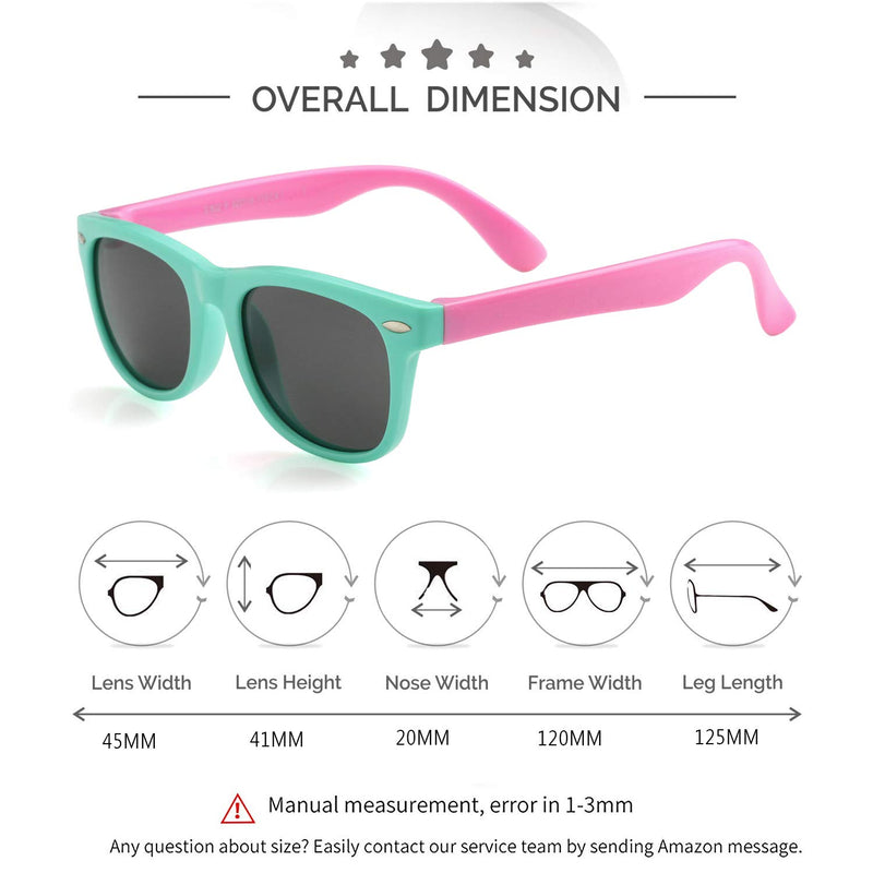 [Australia] - Kids Polarized Sunglasses for Boys Girls TPEE Rubber Flexible Frame Shades Age 3-12 01 Mint Green/Pink(3 Pack) 45 Millimeters 