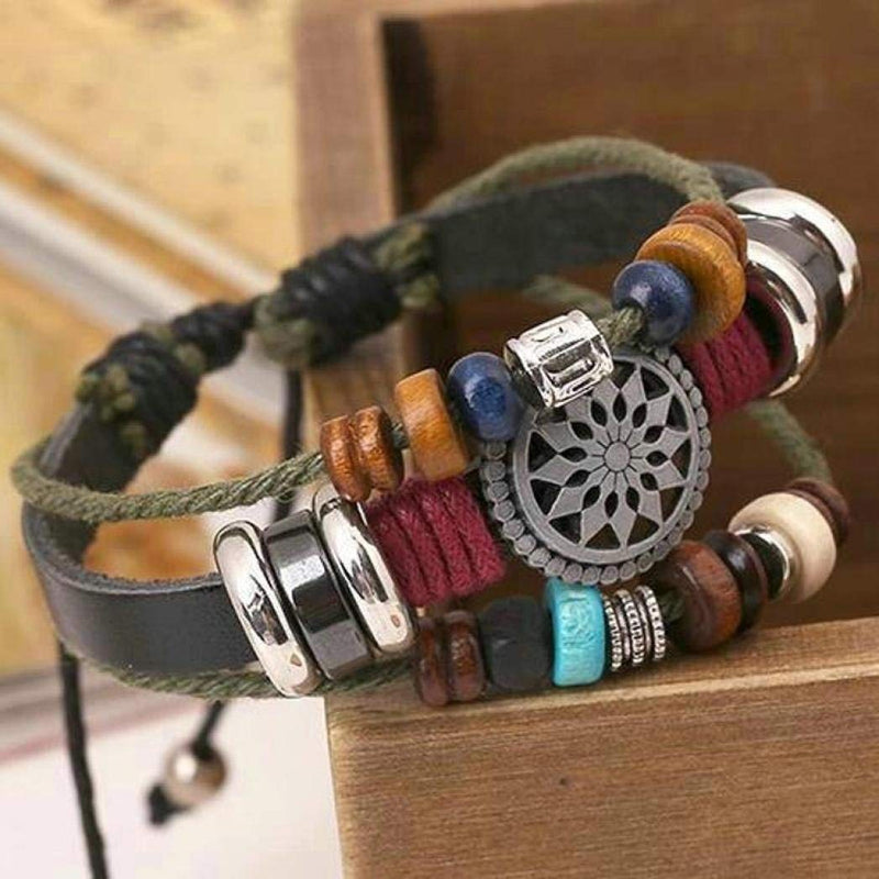 [Australia] - OYEFLY Vintage Bohemia Beaded Bracelet, Multilayer Hand Woven Wristbands, Hemp Cords Wrap Bracelet Jewelry for Men and Women Black 