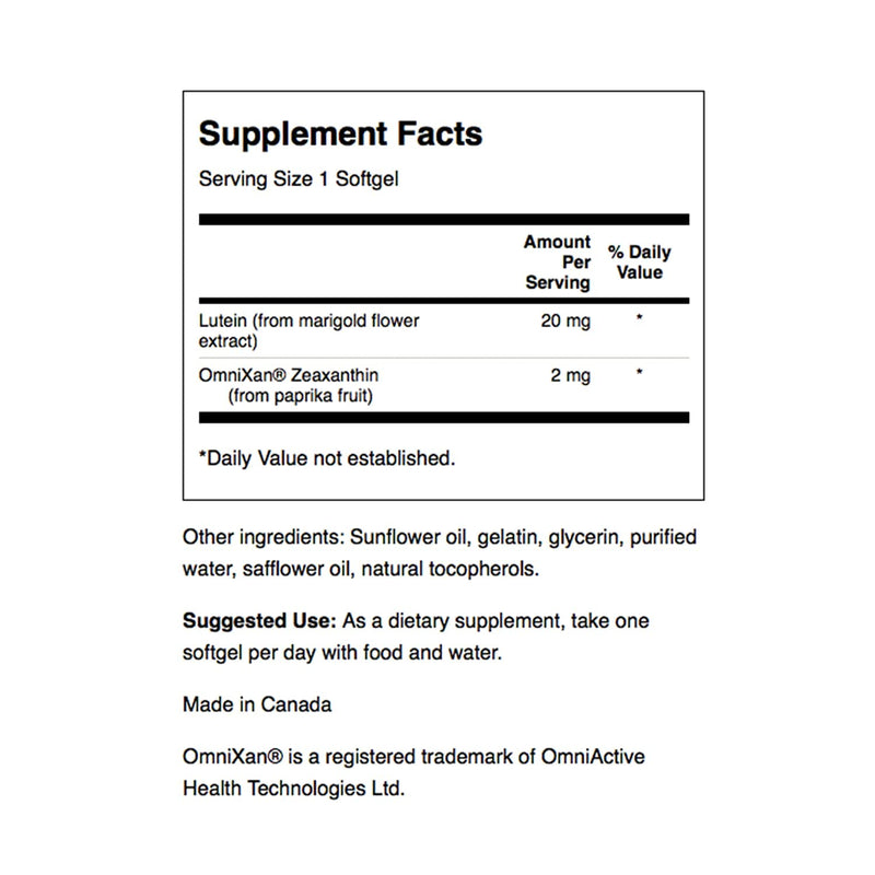 [Australia] - Swanson Lutein & Zeaxanthin Synergistic Eye Health Vision Retina Macula Supplement (Lutein 20 mg & OmniXan Zeaxanthin 2 mg) 60 Softgels Sgels 