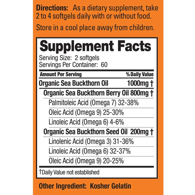 [Australia] - Sea Buckthorn Oil Blend, Omega-7 Complete, 120 Count Softgels 