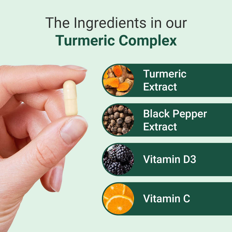 [Australia] - Hey Nutrition Turmeric Extract Complex Vitamin D3 & C, Black Pepper- Support Muscle & Joint Relief, Healthy Bones, Stress, DNA Protection - 60 Capsules - 200mg, Vegan 60 Count (Pack of 1) 