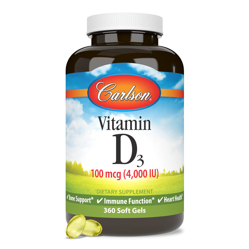 [Australia] - Carlson - Vitamin D3, 4000 IU (100 mcg), Bone & Immune Health, Cholecalciferol Supplement, Gluten Free Vitamin D Capsules, 360 Softgels 
