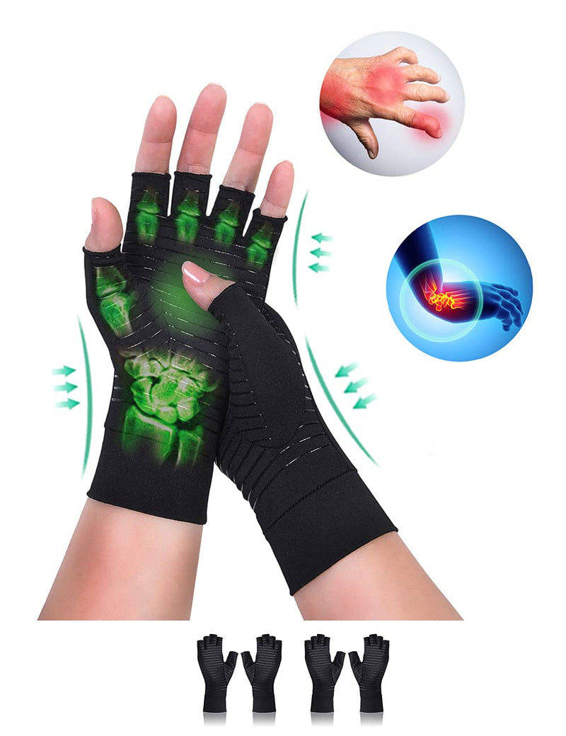 [Australia] - 2 Pairs Copper Arthritis Gloves Compression Gloves Women Men Relieve Hand Pain Swelling and Carpal Tunnel Medium 