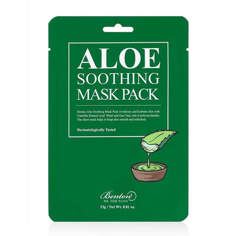 [Australia] - BENTON Aloe Soothing Mask Pack 23g 10 Pack - Aloe & Green Tea Leaf Water Contained Hydrating and Cooling Facial Mask Sheet, Fresh Moisturizing and Cooling Effect 