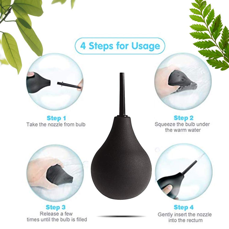[Australia] - GNEGKLEAN Black Silicone Enema Bulb Kit 7.6oz Clean Anal Douche for Men Women with 19.7in Hose+4 Replaceable Nozzle (Black) 